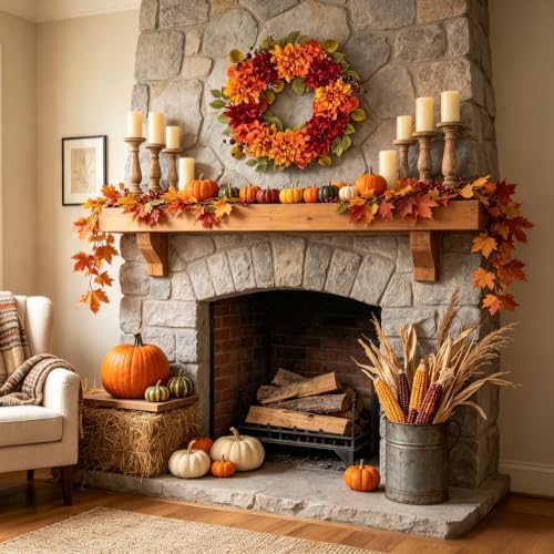 22 Inch Fall Wreaths for Front Door Outside Autumn Wreath, alternate view 6