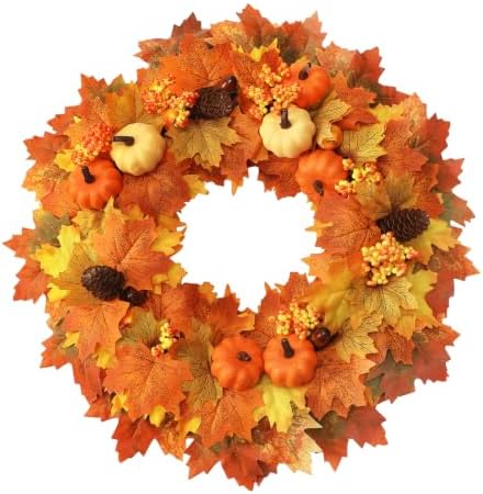 22 Inch Fall Wreaths for Front Door with Artificial Maple Leaf in Yellow