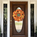 22 Inch Fall Wreaths for Front Door with Artificial Maple Leaf in Yellow, alternate view 2