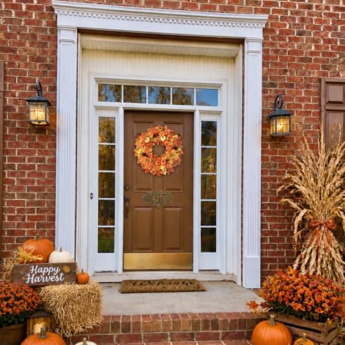 22 Inch Fall Wreaths for Front Door with Artificial Maple Leaf in Yellow, alternate view 3
