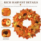 22 Inch Fall Wreaths for Front Door with Artificial Maple Leaf in Yellow, alternate view 5