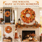 22 Inch Fall Wreaths for Front Door with Artificial Maple Leaf in Yellow, alternate view 6
