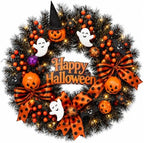22 Inch Halloween Wreath for Front Door with Light Pumpkin Ghost Decor in Halloween Wreaths