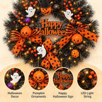 22 Inch Halloween Wreath for Front Door with Light Pumpkin Ghost Decor in Halloween Wreaths, alternate view 3