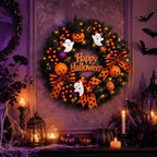 22 Inch Halloween Wreath for Front Door with Light Pumpkin Ghost Decor in Halloween Wreaths, alternate view 4