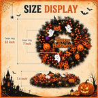 22 Inch Halloween Wreath for Front Door with Light Pumpkin Ghost Decor in Halloween Wreaths, alternate view 6