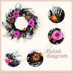22 Inch Halloween Wreaths for Front Door Artificial Black Welcome Wreath with Pumpink Rose Skeleton Hand Indoor, alternate