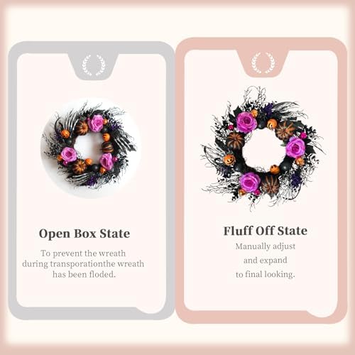 22 Inch Halloween Wreaths for Front Door Artificial Black Welcome Wreath with Pumpink Rose Skeleton Hand Indoor, alternate