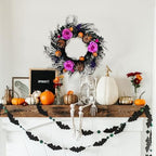 22 Inch Halloween Wreaths for Front Door Artificial Black Welcome Wreath with Pumpink Rose Skeleton Hand Indoor, alternate