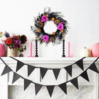 22 Inch Halloween Wreaths for Front Door Artificial Black Welcome Wreath with Pumpink Rose Skeleton Hand Indoor, alternate