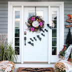 22 Inch Halloween Wreaths for Front Door Artificial Black Welcome Wreath with Pumpink Rose Skeleton Hand Indoor, alternate