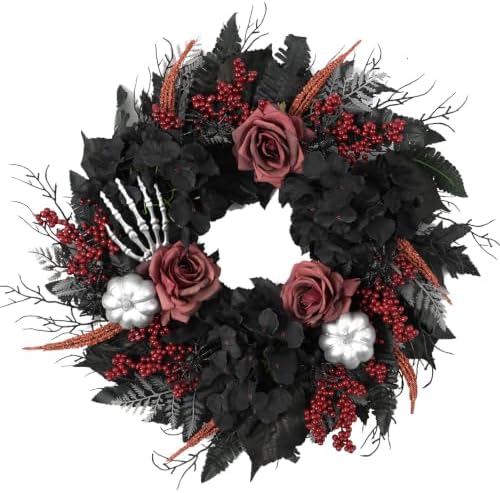 22 Inch Halloween Wreaths for Front Door Gothic Black Fall Wreath in Black
