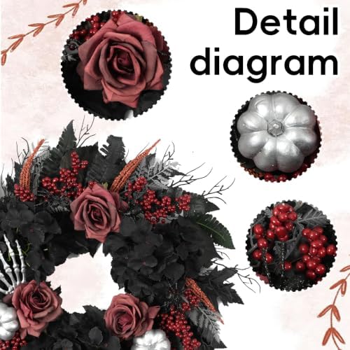 22 Inch Halloween Wreaths for Front Door Gothic Black Fall Wreath in Black, alternate view 2