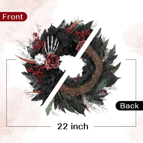 22 Inch Halloween Wreaths for Front Door Gothic Black Fall Wreath in Black, alternate view 3