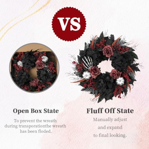 22 Inch Halloween Wreaths for Front Door Gothic Black Fall Wreath in Black, alternate view 4