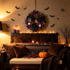 22 Inch Halloween Wreaths for Front Door Gothic Black Fall Wreath in Black, alternate view 6