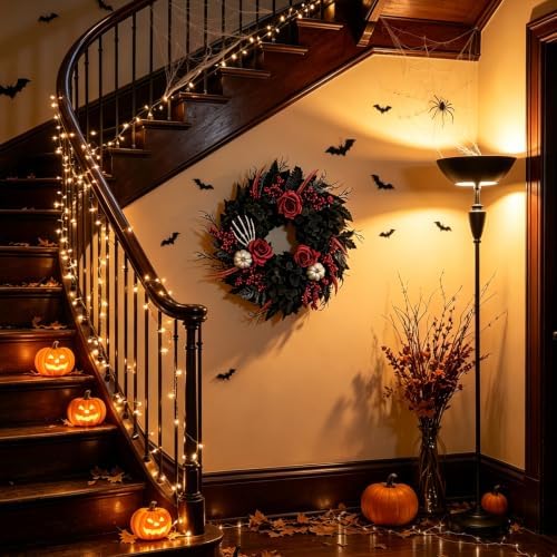 22 Inch Halloween Wreaths for Front Door Gothic Black Fall Wreath in Black, alternate view 7