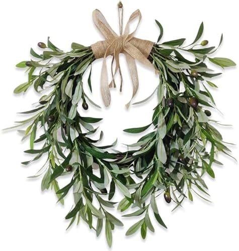 22 Inch Lifelike Faux Heart Shaped Olive Wreath for Front Door