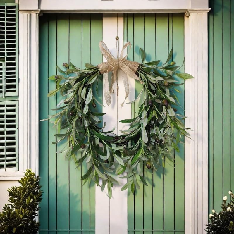 22 Inch Lifelike Faux Heart Shaped Olive Wreath for Front Door, alternate view 2