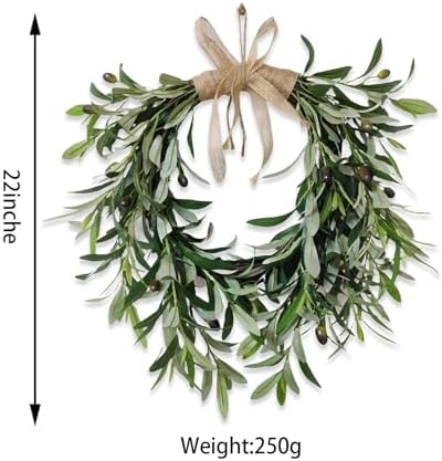 22 Inch Lifelike Faux Heart Shaped Olive Wreath for Front Door, alternate view 3