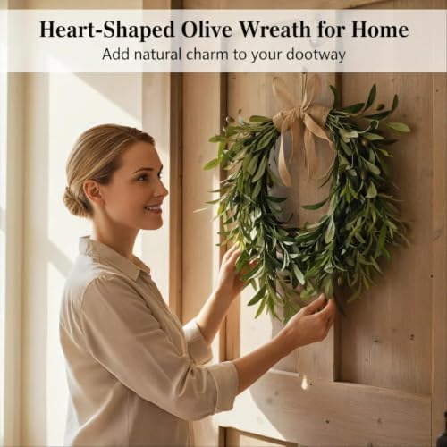 22 Inch Lifelike Faux Heart Shaped Olive Wreath for Front Door, alternate view 5
