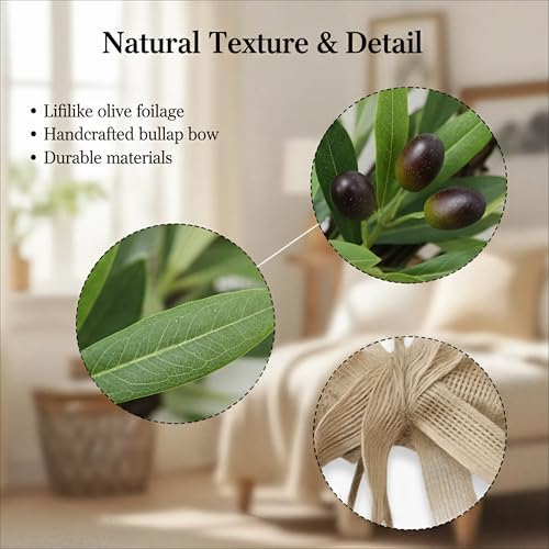 22 Inch Lifelike Faux Heart Shaped Olive Wreath for Front Door, alternate view 6