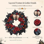 22 Inch Lighted Halloween Wreath with 40 Orange LEDs and 2 Skulls in 22"-black Red, alternate view 2