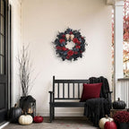 22 Inch Lighted Halloween Wreath with 40 Orange LEDs and 2 Skulls in 22"-black Red, alternate view 4