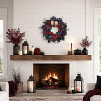 22 Inch Lighted Halloween Wreath with 40 Orange LEDs and 2 Skulls in 22"-black Red, alternate view 6