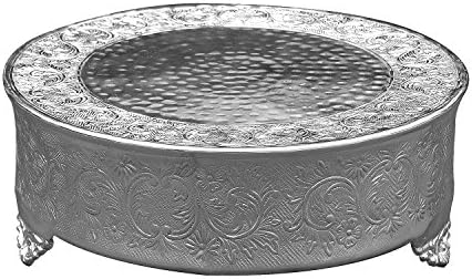 22 inch Round Silver Wedding Cake Stand, Hand Crafted, Embossed, Durable Build in Silver (Polished Aluminum