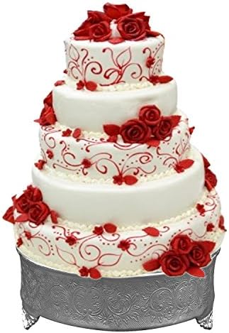 22 inch Round Silver Wedding Cake Stand, Hand Crafted, Embossed, Durable Build in Silver (Polished Aluminum, alternate view 2