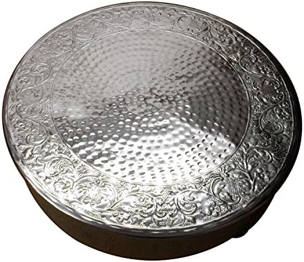 22 inch Round Silver Wedding Cake Stand, Hand Crafted, Embossed, Durable Build in Silver (Polished Aluminum, alternate view 3