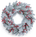 22 Inch Snow-Flocked Artificial Christmas Wreath for Front Door