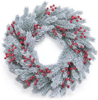 22 Inch Snow-Flocked Artificial Christmas Wreath for Front Door