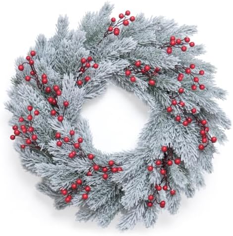 22 Inch Snow-Flocked Artificial Christmas Wreath for Front Door