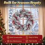 22 Inch Snow-Flocked Artificial Christmas Wreath for Front Door, alternate view 2