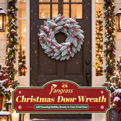 22 Inch Snow-Flocked Artificial Christmas Wreath for Front Door, alternate view 3