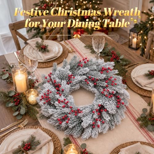 22 Inch Snow-Flocked Artificial Christmas Wreath for Front Door, alternate view 7