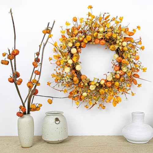 22 Inches Fall Wreath Fall Wreaths for Front Door Thanksgiving Wreath, alternate view 2