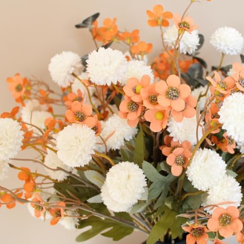 22 Long Stems Faux Silk Flowers, White & Orange Floral Arrangement, alternate view 2