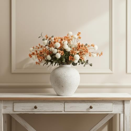 22 Long Stems Faux Silk Flowers, White & Orange Floral Arrangement, alternate view 5