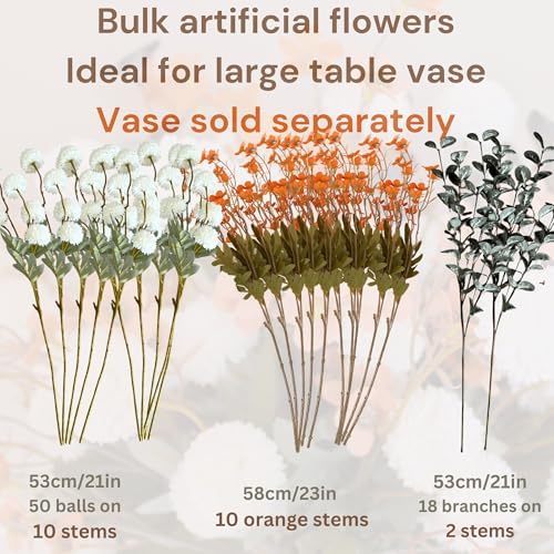 22 Long Stems Faux Silk Flowers, White & Orange Floral Arrangement, alternate view 6