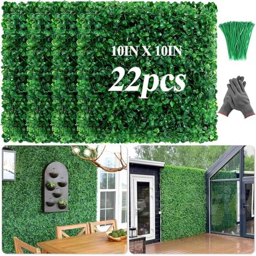 22 Pcs 10"x10" Artificial Grass Wall Panels for Indoor Outdoor Decor