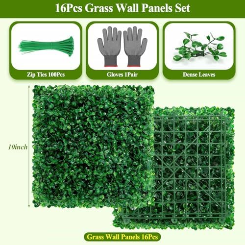 22 Pcs 10"x10" Artificial Grass Wall Panels for Indoor Outdoor Decor, alternate view 2