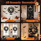 22" Spooky Halloween Wreath for Front Door with Witch Hat & Legs, alternate view 6
