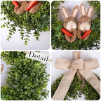 22" Spring Easter Wreath for Front Door - Easter Bunny Wreath - Artificial Green Boxwood Wreath with Burlap Bow, alternate