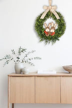22" Spring Easter Wreath for Front Door - Easter Bunny Wreath - Artificial Green Boxwood Wreath with Burlap Bow, alternate