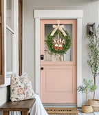 22" Spring Easter Wreath for Front Door - Easter Bunny Wreath - Artificial Green Boxwood Wreath with Burlap Bow, alternate