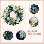22" Spring Flower Wreath for Front Door Summer Wreaths with Sunflowers Roses Gardenias, Artificial Floral Green, alternate