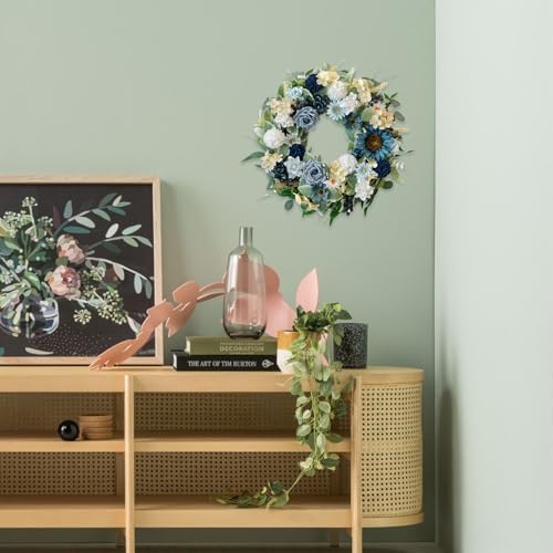 22" Spring Flower Wreath for Front Door Summer Wreaths with Sunflowers Roses Gardenias, Artificial Floral Green, alternate